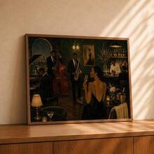 1 pieza Póster de lienzo con marco/sin marco de club de música jazz afroamericano vintage melancólico, arte de pared de cultura afro, pintura de mediados de siglo para pasillo, sala de estar, dormitorio, decoración del hogar moderno - A - Ver 1