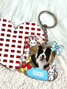 Llavero de Corazón Personalizable con Texto & Foto, Colgante de Acrílico con Marco de Conejo y Fresa Lindo, Regalo Conmemorativo Adorable para Dueños de Perros - Multicolor - Ver 5