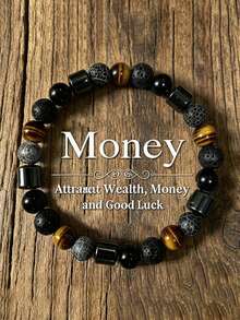 Fashionable Men's Wealth Bracelet, Weathered Agate & Black Lava Handmade, Courage, Confidence Retro Meditation Jewelry Gifts, Suitable For Daily Wear - Multicolor - View 7