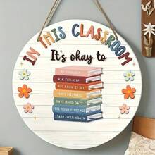 1pc 2D Flat Classic Wooden Teacher Sign "In This Classroom" Wall Decor Plaque, Suitable For Back To School, Classroom And Office Decoration, With Inspirational Message, Multilingual And Multi-Purpose - Ideal Gift For Teachers And Holidays - A - View 1