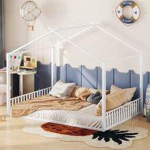 Kids Bed Frame House Shape - 140 X 200 Cm - White - 白色 - 查看 2