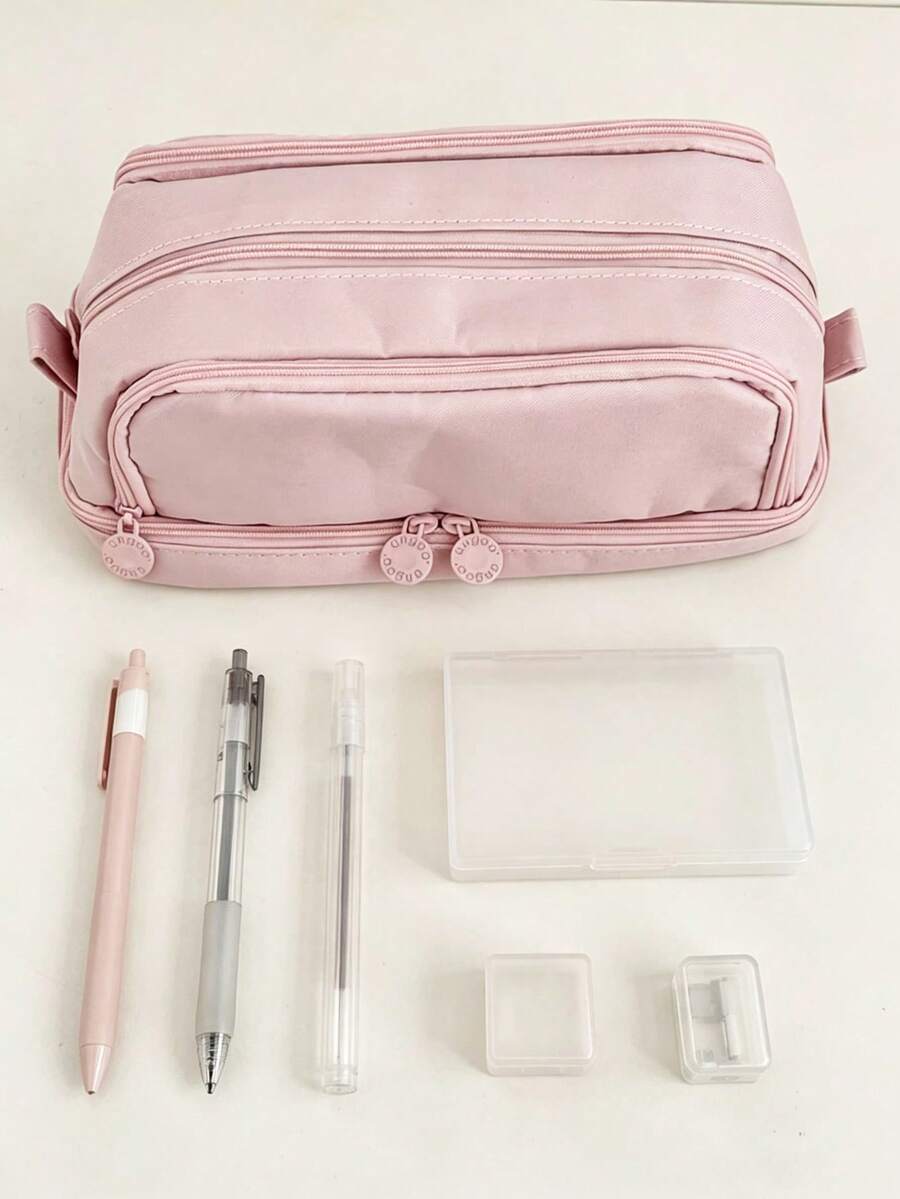 1 PC Large Capacity Pencil Case With Twin Windows, Multifunctional Studying Stationery Bag In Macaron Colors For Students, First Day Of School
