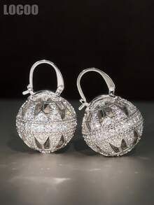 1 Pair Elegant Cubic Zirconia Earrings For Women, Wedding Engagement Party Jewelry, Valentine's Day Gift - Silver - View 4