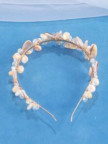 KOVLYNE 1pc Ocean Pearl Shell Crystal Women's Headband, Mermaid Style Shell Hair Crown, Bridal And Party Beach Wedding Hair Accessory - White - View 5