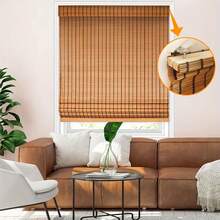 Brown Bamboo-Style Cordless Roller Blinds – Spring-Operated, Light-Filtering Shade Curtains For Windows; Easy DIY Installation With No Tools Needed; Available In Multiple Standard Sizes; Ideal For Living Room, Kitchen, Bedroom, Balcony Or Patio Use; - JY2308 - View 6