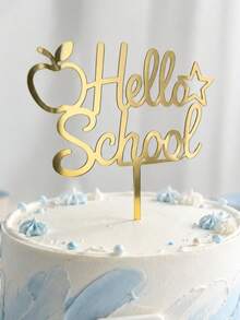 3/6/9入 金色鏡面 Hello School 壓克力蛋糕插牌，蘋果星星校園風蛋糕插飾，返校季烘焙用品，甜點桌裝飾，學生開學季派對裝飾禮物 - A - 查看 9
