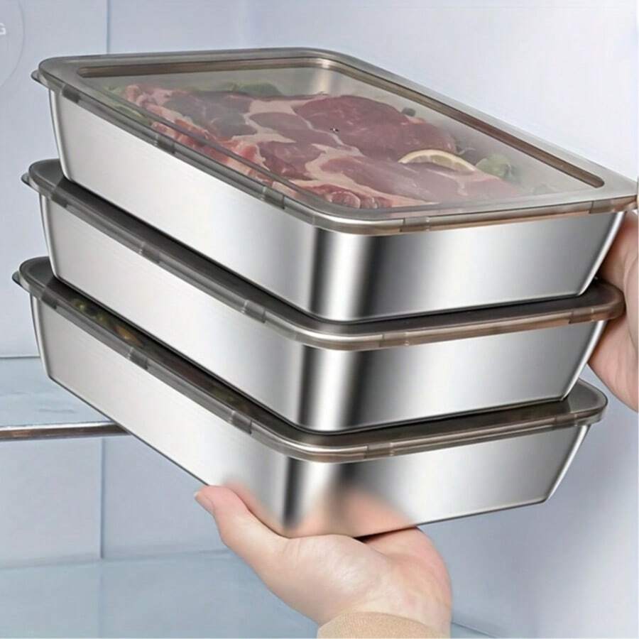 6pcs(3 Boxes+ 3 Lids) Stainless Steel Food Storage Containers Sets,  Stackable Meal Prep Containers, Durable Construction Lunch Box, Rust-Resistant, Easy To Clean,For Lunch, Leftovers, Kitchen Essentials, Kitchen Orangizer, Storage Containers