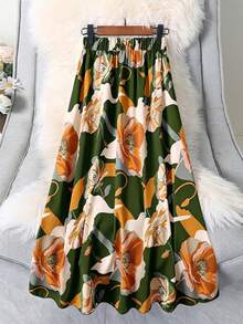 Women's Floral Print Elastic Waist Casual Summer Skirt Vacation - Army Green - View 11