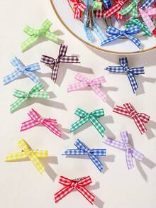 30pcs Girls Multi-Color Fabric Bow Plaid Ribbon Hair Clips, Versatile Bangs Back Head Side Clips, Hair Accessories For Daily Use - Multicolor - View 4