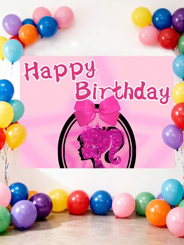 Mattel Banner Latar Belakang Selamat Ulang Tahun Barbie, Latar Belakang Gradien Merah Muda Terang dengan Logo Gadis Berkuncir Rambut Berkilau, Cetakan Logo Gadis, Bahan Poliester, Hiasan Dinding Bertema Putri Glamor Minimalis, Perlengkapan Dekorasi Meja Hidangan Penutup Pesta Ulang Tahun Dalam Ruangan untuk Penggemar Barbie