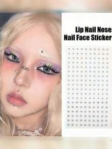 [1 Set Waterproof Faux Piercing Jewelry]180pcs Waterproof Faux Piercing Jewelry, Including Self-Adhesive Lip Rings, Eyebrow Rings, Nose Rings And Belly Button Jewelry. Back To School Colorful Face Rhinestone Sticker Set, Portable Makeup Bag Storage. Nail Tip Decoration. - Multicolor - View 3