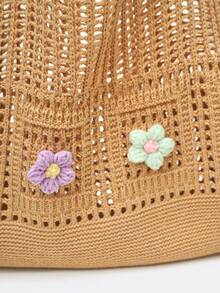 Dedoo Bolso Bandolera Casual Retro con Flores Caladas y Contraste de Color (La Posición del Color de las Flores es Aleatoria) (El Color/Patrón de la Correa del Hombro es Aleatorio) - Marrón - Ver 5