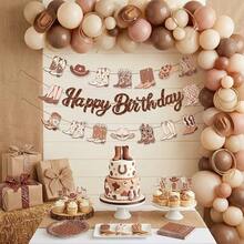 3pcs Brown Western Cowboy Theme Birthday Banner, Paper Glitter Cowboy Boots & Hat Hanging Decoration, Includes Cowboy Boots And Bows, Suitable For Cowboy Theme Birthday Party, Wedding, Holiday Decor, Gender Reveal Party, Party Decoration Supplies - Birthday - View 3