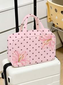 New Polka Dot Makeup Bag, Toiletry Bag, Travel Organizer Bag, Lightweight Portable Handheld Travel Makeup Storage Bag, Toiletry Bag, Fresh Daily Storage Bag, Compact Portable Style, Corduroy Material, Polka Dot Print Decoration, Top Handle Makeup Bag, Minimalist Casual Large Capacity Commuter Bag, Fashion Polka Dot One Shoulder Handbag, Suitable For Daily Wear - Multicolor - View 6