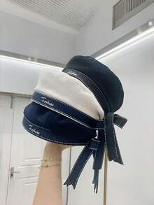 1 Classic Sailor Hat, Vintage Sailor Cap, Unisex Navy Hat, Sweet Cute Hat With Ribbon, Bow Beret Hat, Letter Embroidered Flat Top Navy Cap, Party And Cosplay Accessory - Sailor Hat - View 2