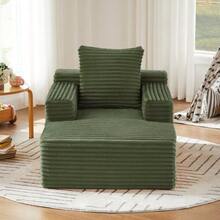 Modern Corduroy Chaise Longue Sofa, Comfortable Sofa Bed / Armchair No Assembly Required - 綠色 - 查看 6
