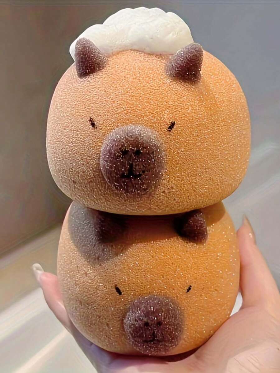 2pcs/Set Cute Capybara Shaped Bath Sponge - Soft High-Density Nano Sponge With Gentle Exfoliating Bath Brush, Suitable For Gentle Scrubbing And Foaming Cleaning - Spa Gift | Durable Bath Sponge - Capybara Bath Sponge - View 1