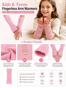 1 Pair Hollow Out Distressed Knit Fingerless Gloves, Mid-Length Arm Warmers, Warm Fashion Knitted Arm Sleeves For Girl, Suitable For Cold Winter - 1Pair - View 4