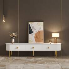 Lowboard TV With Drawers – White And Gold Accents - 白色 - 查看 3