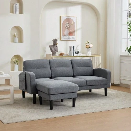 Corner Sofa L-Shape 3-Seater With Chaise Longue, Small Corner Sofa From - 灰色的 - 查看 1