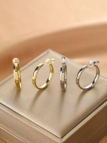 1 Pair Fashion New Round Screw Clip Copper Earrings For Women, No Piercing Ear Clips, Adjustable Tightness, Suitable For Daily Wear - Ear Clip - View 5
