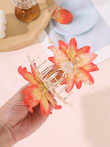 1件度假風人造百合花髮夾，仙氣氛圍海灘拍照盤髮髮飾 - 彩色 - 查看 5