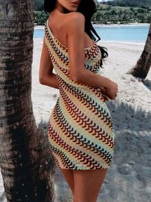 Đầm ngắn cổ yếm phối màu kiểu Bohemian, thích hợp cho bãi biển và kỳ nghỉ hè thanh lịch. - Màu xanh lam - Xem 7