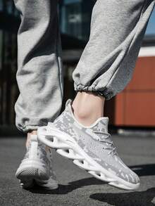 Men's Vintage Camouflage Pattern Mesh Blade Thick Sole Athletic Shoes, Outdoor Commute Comfortable Versatile Casual Sneakers - white ash - View 9