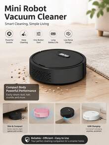 Mini Vacuum Cleaner , Mini Automatic USB Charging Smart Sweeping Robot For Wooden Flooring , Hard Floors And Daily Cleaning Suitable For Pet Hair Household Dusting Cleaner - A - View 2