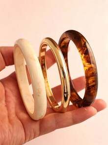 3 pièces Bracelets de mode à deux tons en œil de tigre, convient comme cadeau pour la famille et les amis - Multicolore - Voir 1