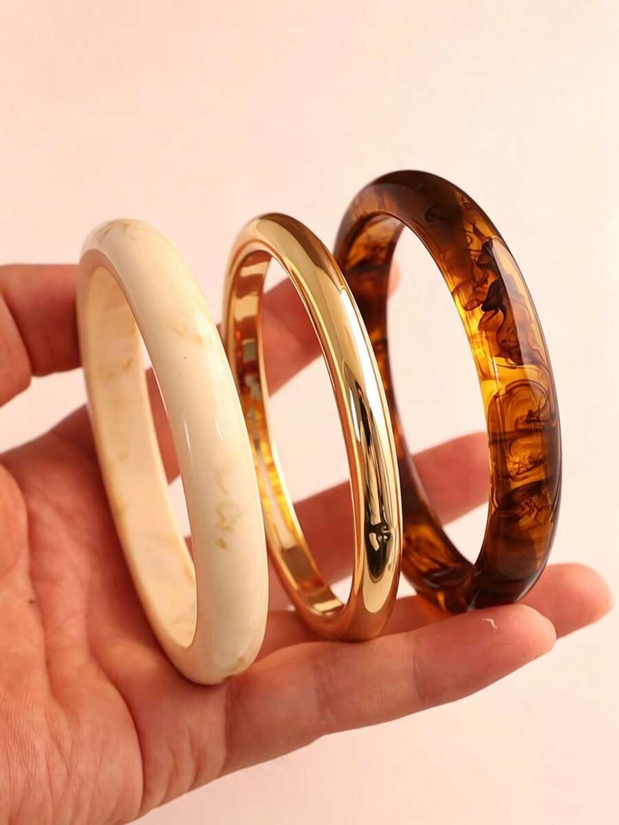 3 pièces Bracelets de mode à deux tons en œil de tigre, convient comme cadeau pour la famille et les amis - Multicolore - Voir 1