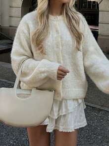 Women's Apricot Button Front Cardigan Sweater Jacket, Fashion Commuter Style, Autumn/Winter - Apricot - View 6