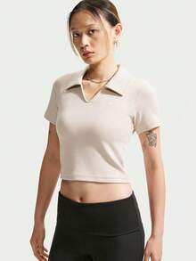 Nike Women's AS W NSW ESSNTL SS POLO CRP TOP Knit Collar Short Sleeve Polo Shirt IO2730-236 - Mocha Brown - View 1
