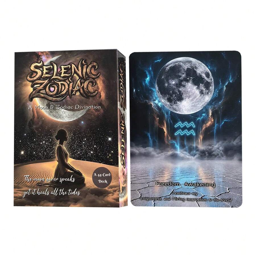 Selenic Zodiac 神秘占卜卡 | 月亮與星座占卜 44張卡牌套組 - 紫紅色 - 查看 1