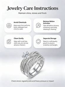 2Pcs Bridal Wedding Ring Set, Round 6 Prong Engagement Ring, Twisted Pave Stackable Silver Plated Rings For Women Anniversary Gift - Silver - View 6