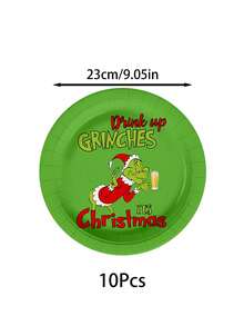 The Grinch 1/10/20Pcs Green Christmas Monster Birthday Party Decoration Tableware, Paper Cups, Plates, Banners, Napkins, Suitable For Party And Holiday Decorations And Gifts. - Multicolor - View 3