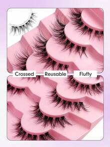 Sibeuna 7 Pairs Fox Eye False Eyelashes, Natural Style, Transparent Band, Cross Design, Soft Faux Mink Hair, Elongated Tail, Reusable, Suitable For Daily Eye Makeup, Beginner Friendly - Black - View 6