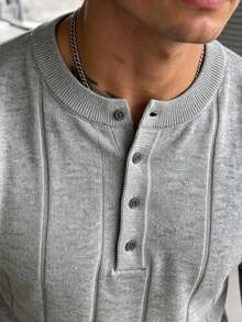 GRDR Men's Henley Collar Minimalist Knit Short Sleeve Top - Light Grey - View 8