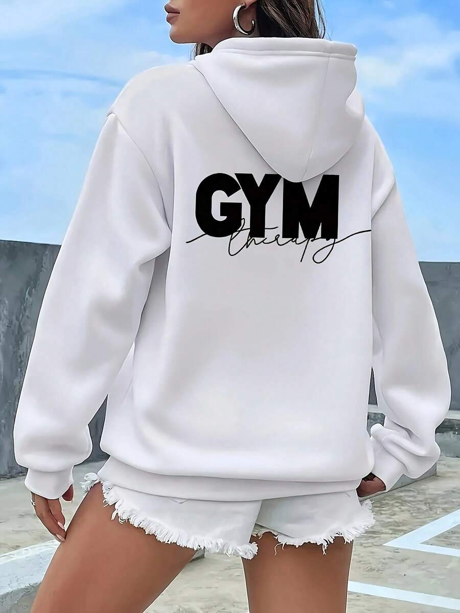 Women's Fashion Letter Print Casual Hooded Sweatshirt - 白色 - 查看 1