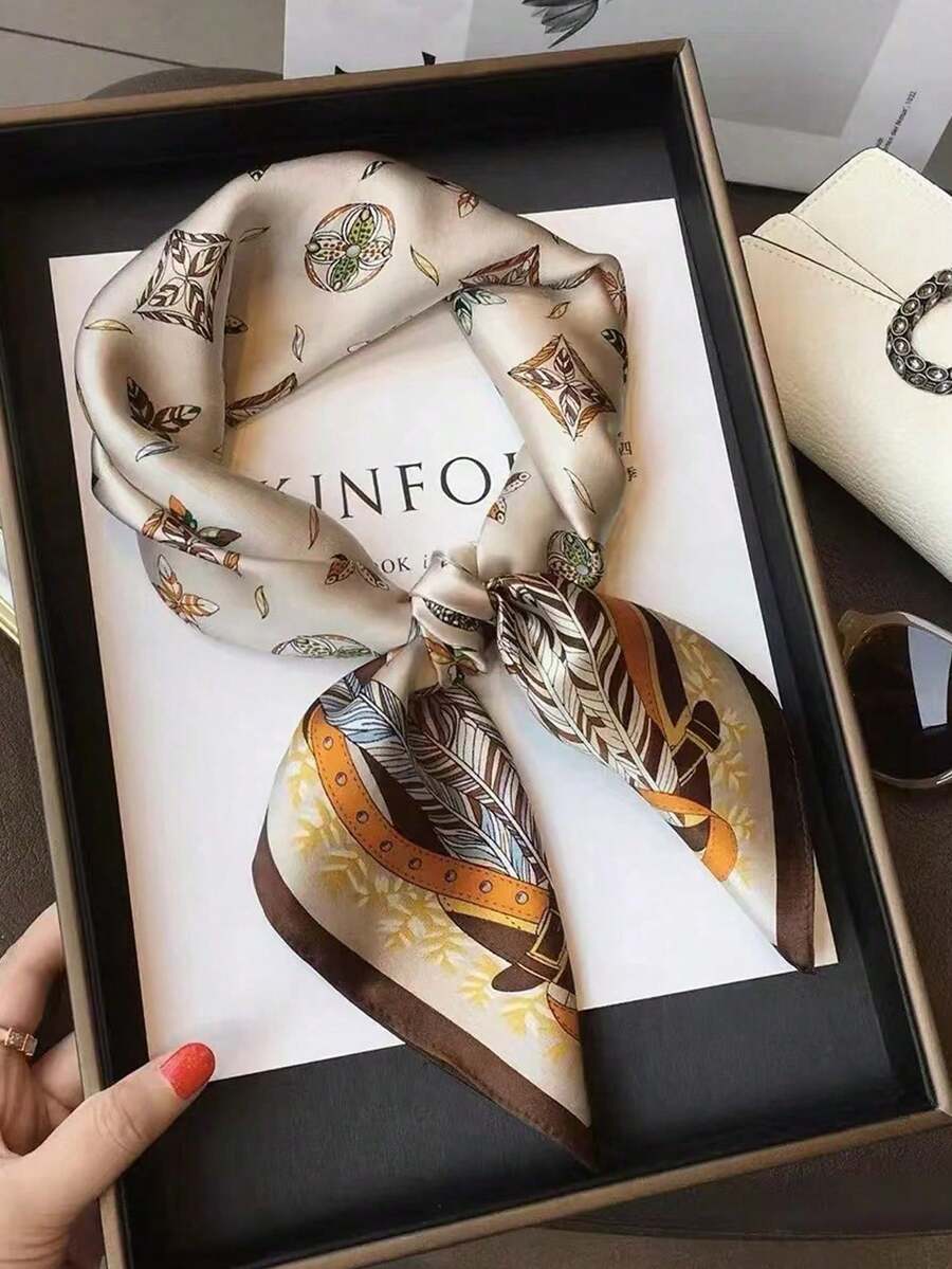 1pc French Vintage Printed Spring Versatile Bandana Scarf, Suitable For Daily Wear - Multicolor - View 1