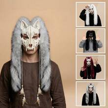 1pc Fashionable Creative Exquisite Diamond Wolf Head Role Play Mask, Practical Animal Face Mask Fox Mask Faux Fur Headpiece COS Werewolf Hunter Mask, Suitable For Men And Women For Outdoor Makeup Ball Party, Easy To Carry - Mask - View 1