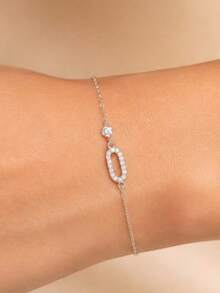 GLIMMER GI 1 pièce Bracelet en argent sterling S925 hypoallergénique, bracelet minimaliste géométrique avec anneau rond incrusté de zircone cubique synthétique unique, style européen et américain polyvalent mode quotidien nouveau, cadeau pour la Saint-Valentin, l'anniversaire, la fête des mères pour les femmes, port quotidien/cadeau/vacances - Argent - Voir 9