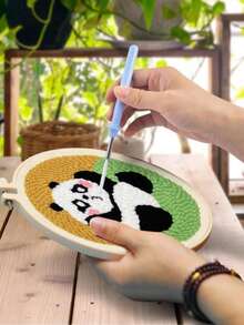 1pc Panda Punch Needle Embroidery Kit, Suitable For Adult Beginners, Includes Punch Needle, Fabric, Embroidery Hoop, Yarn And Sewing Needle, Home Decor Handmade DIY Kit, Perfect For Holiday Gifts - Multiple Styles - View 4