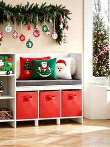 Kotak Penyimpanan Dekorasi Natal 6PCS/3PCS/2PCS/1PC, Kotak Penyimpanan Bola Dekoratif, Organizer Penyimpanan Kapasitas Besar, Kotak Penyimpanan Rumah, Dapat Digunakan Sebagai Hadiah Santa Claus, Keranjang Penyimpanan Kain Lipat dengan Pegangan, Keranjang Hadiah Cocok untuk Rumah, Kamar Tidur, Kantor - Merah - View 4