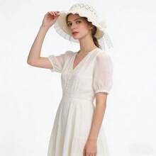 1PC/1set Women's Crochet Straw Lace Trim Bucket Hat - Lace Ruffle Decoration With Bowknot Embellishment, Wide Brim Foldable Lightweight Breathable, Summer Beach Vacation Hat, New Vintage Playful Fairy Style - Multicolor - View 6
