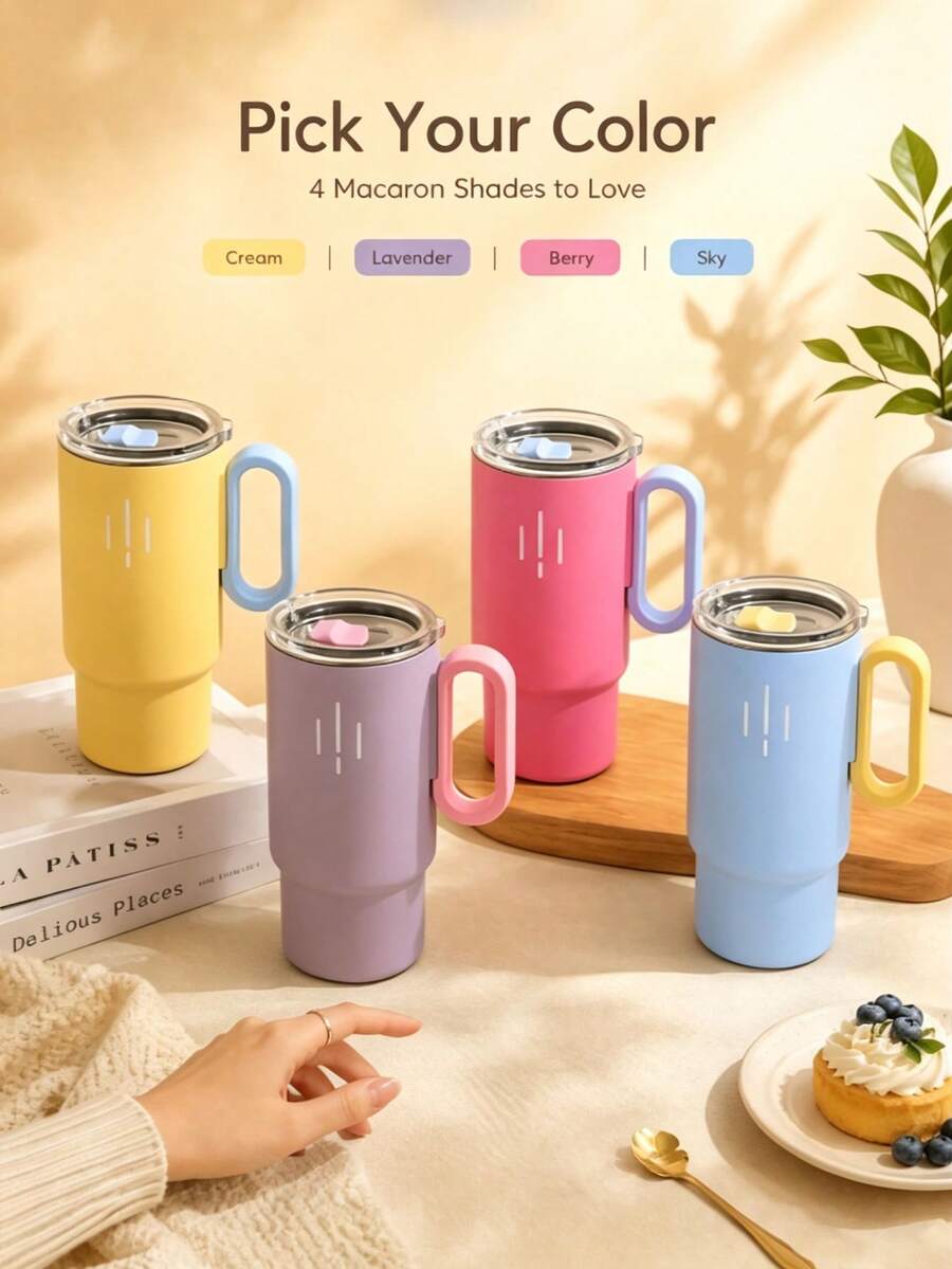 1PC 560ml Portable Stainless Steel Coffee Mug With Handle, Cold Tea Cup, Heat-Resistant Travel Mug, Insulated Cold & Hot, Home Kitchen Outdoor Commute Back To School Essential Water Cup - Multicolor - View 1