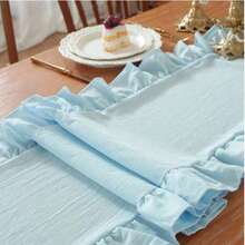 1pc French Vintage Solid Color Ruffle Table Runner, Cute Candy Color White Fabric Tablecloth, Suitable For Wedding, Festival, Party - Multicolor - View 10