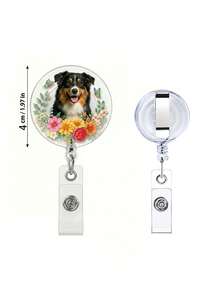 Custom Pet Photo Badge Reel Clip, Floral Acrylic ID Clip, Personalized Animal Portrait Name Tag For Nurse Teacher Office Daily Work Gift - Multicolor - View 7