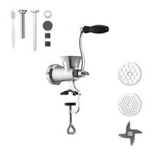 Picadora de Carne Manual de Acero Inoxidable 304 con Manivela y Abrazadera de Acero para Mesa Máquina para Moler Carne con Placa de Corte y Tubo Ideal para Carne de Res, Cocina, Restaurante - Acero inoxidable 304 - Ver 8