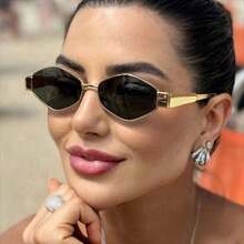 Gold Rhombus Fashion Glasses Metal Frame Fashion Glasses Suitable For Vacation, Street Photography, Travel, Party, Fashion Outfit Accessory - Gold - View 7